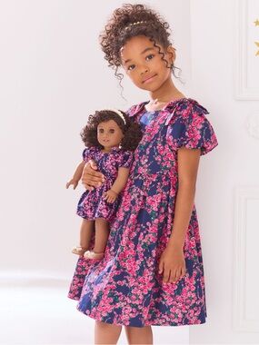 Janie and Jack American Girl Navy Dress with Bright Pink Floral Print NWT 12